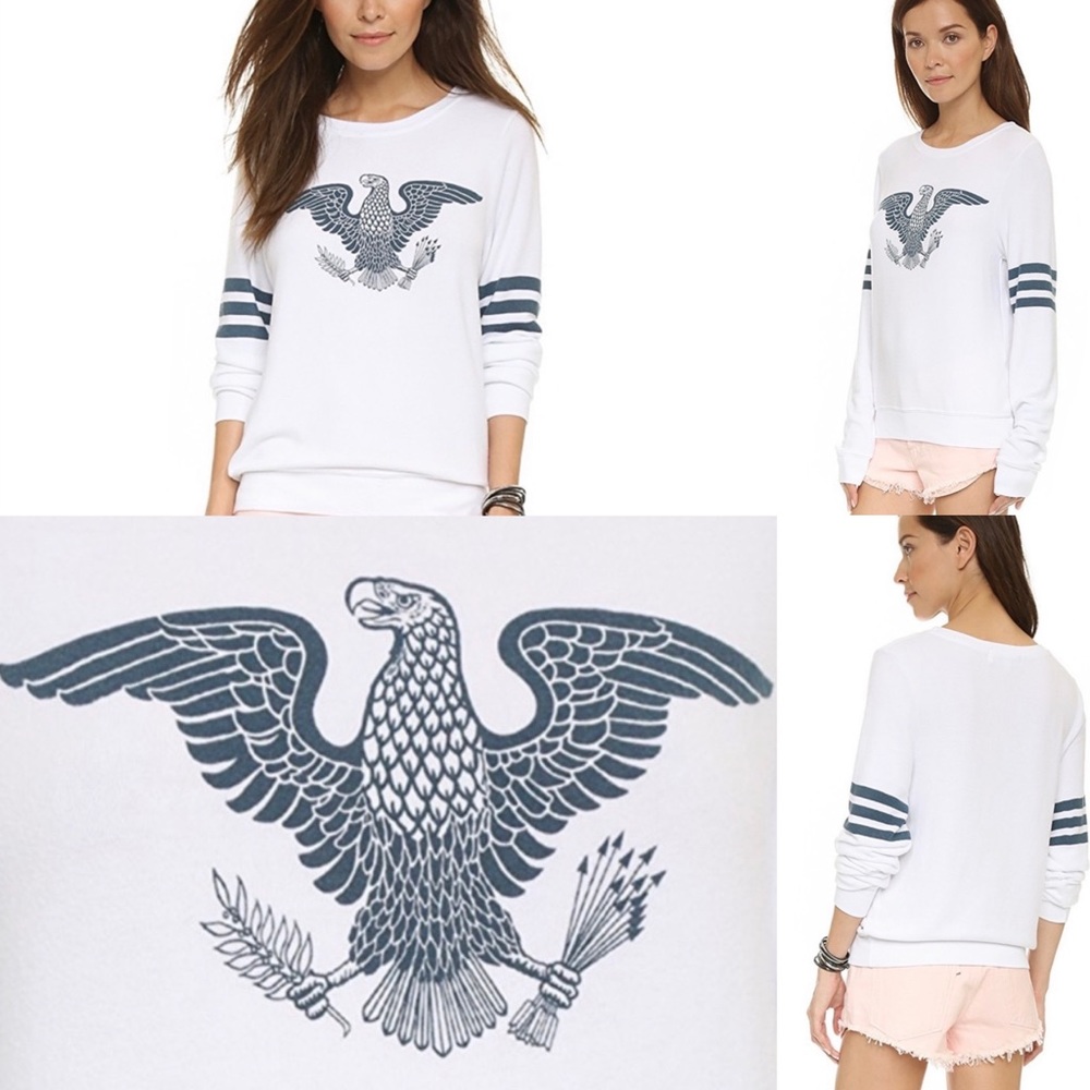 Wildfox We the Brave Eagle Baggy Beach Jumper in Clean White/Blue Size Medium